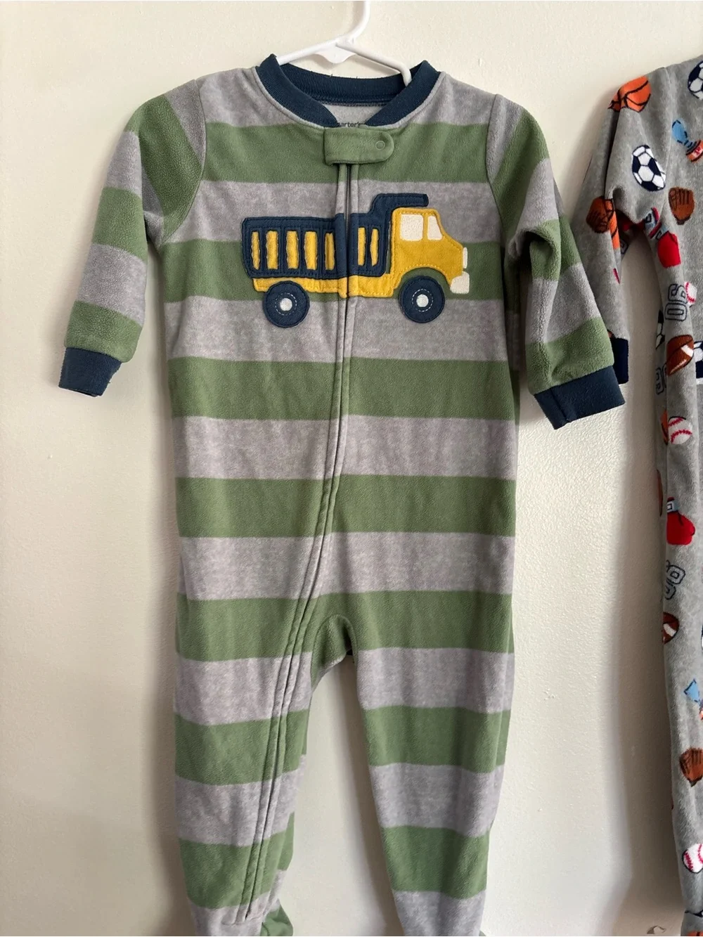 Carters 18 month fleece winter Grey Sports Print One-Piece Footed Pajamas